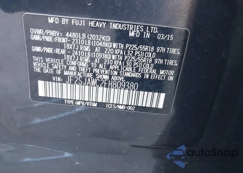 2015 Subaru Forester 2.5I Touring из США, поврежденный, VIN JF2SJAWC2FH809380